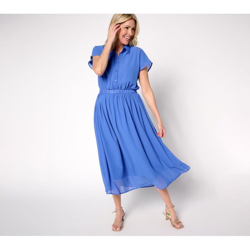 Wacoal Women's Petite Dress PXL Jersey Chiffon Overlay Blue